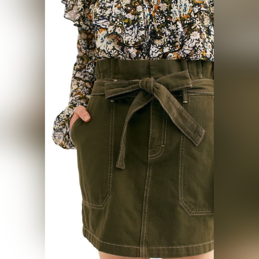 Free People Women's Splendor in The Grass Skirt Olive Green Belted Sz 2 WSK64